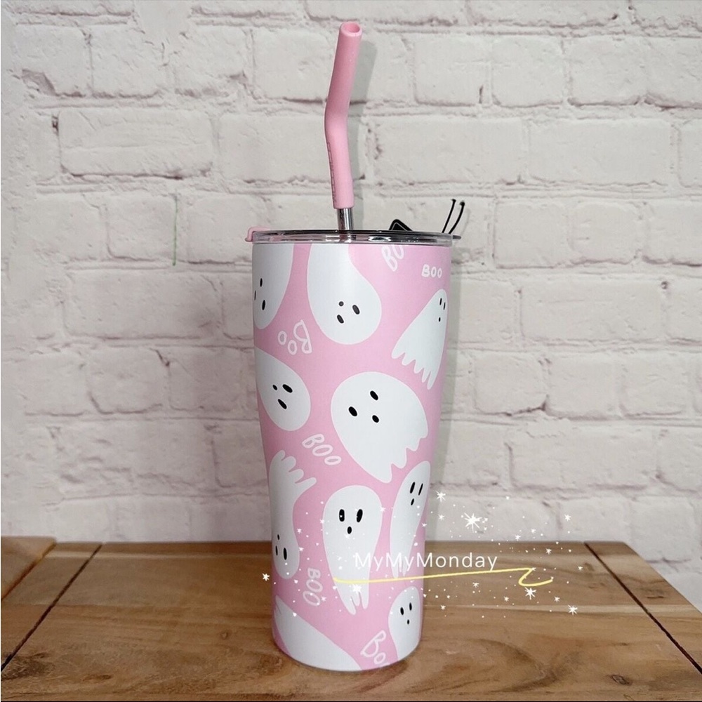 Pink ghost Halloween tumbler 20oz hot and cold cup